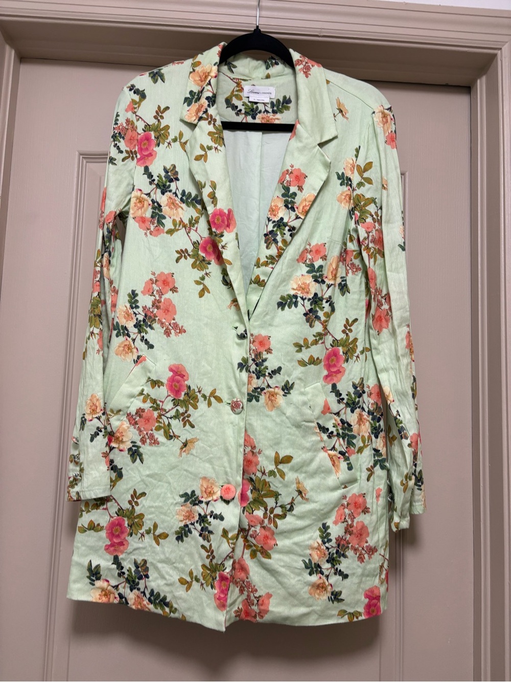 Beautiful spring mint green floral long blazer